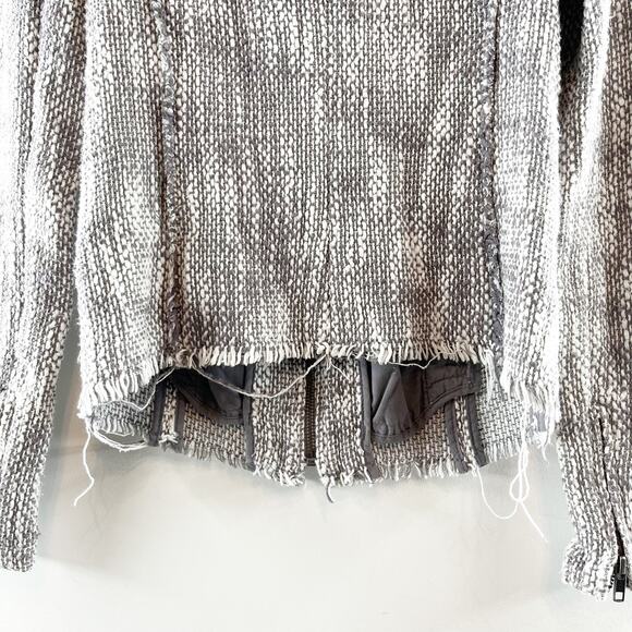 Joie Collins Long Sleeve Raw Cut Full Zip Tweed Blazer Jacket Gray/White Medium - Picture 15 of 16